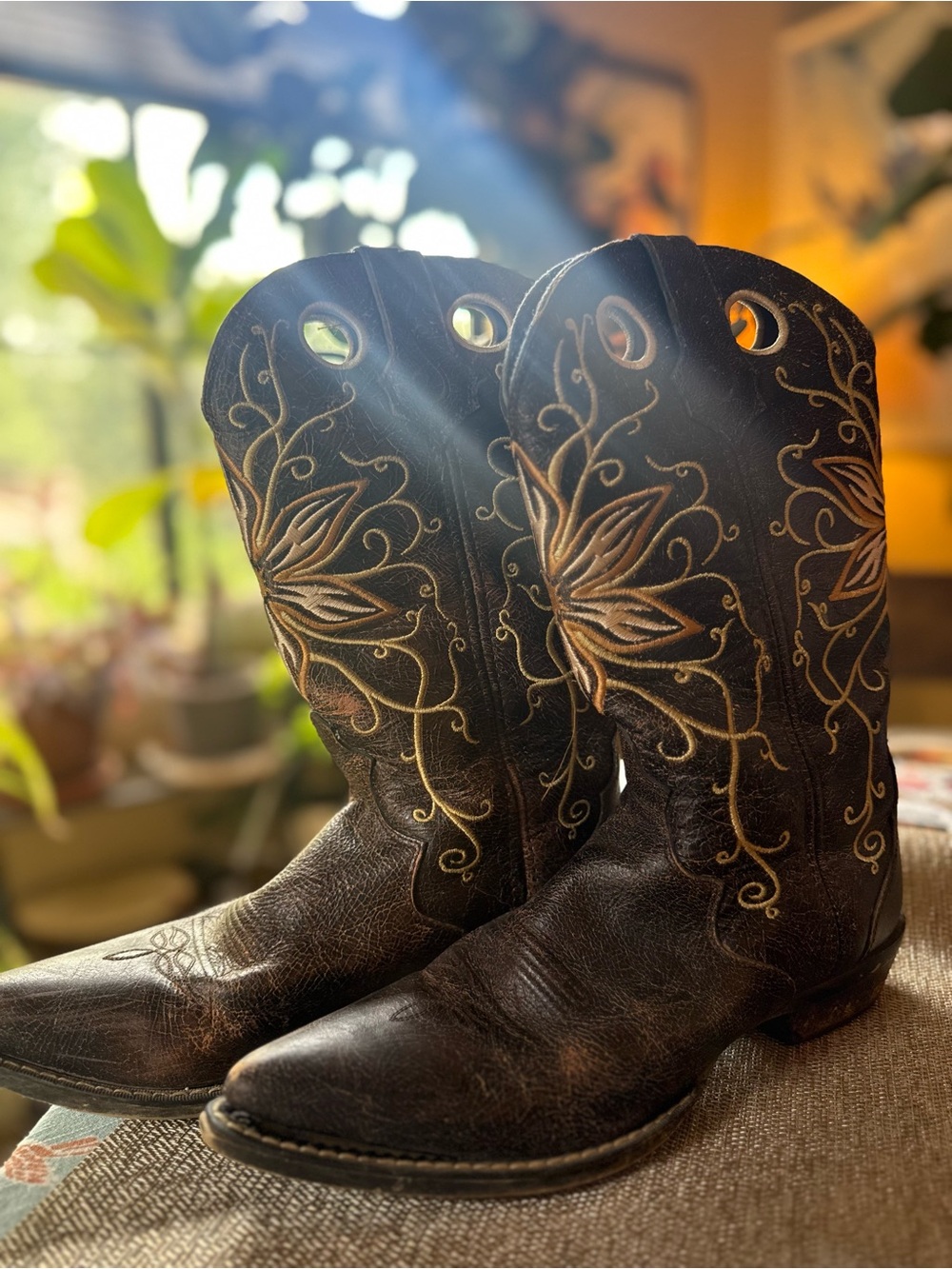 Durango Women’s Brown Leather Western Cowboy Boots Floral Size 9M RD3434